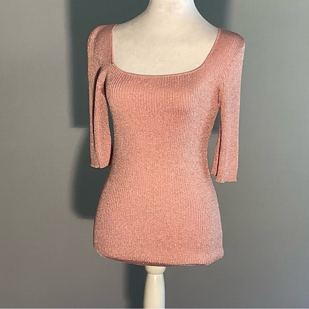 Dana Buchman Pink Shimmer Ribbed Knit Top | Quiet Luxury Capsule Sweater M